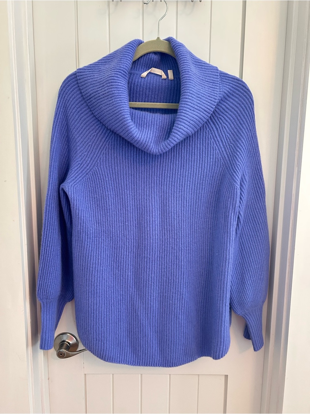 Soft Surroundings 100% Cashmere Ribbed Cowl Neck Sweater Periwinkle Blue Small